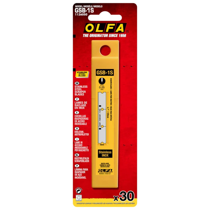 Olfa GSB-1S Stainless Steel Scraper Blades, 30-Pack